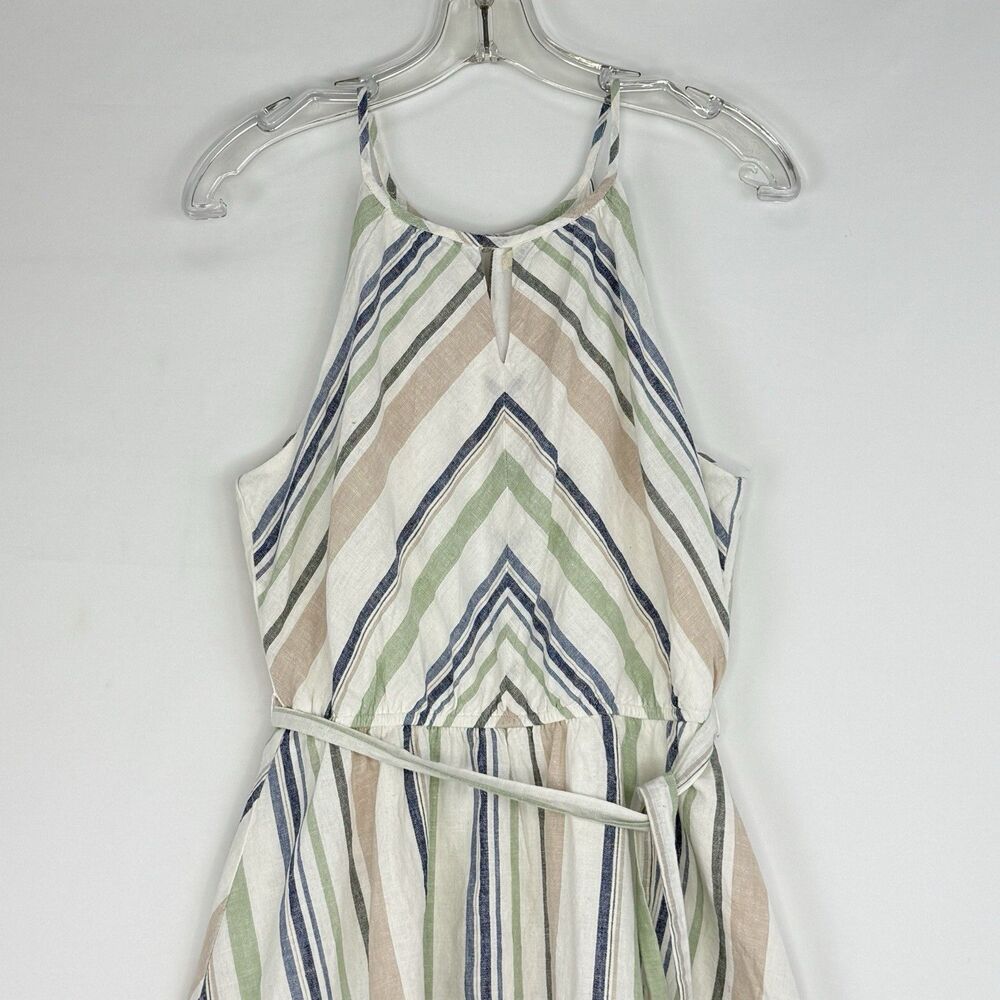 Women's Striped Linen Blend Lined Keyhole Halter Dress Multicolor Size M Miami - Picture 5 of 16
